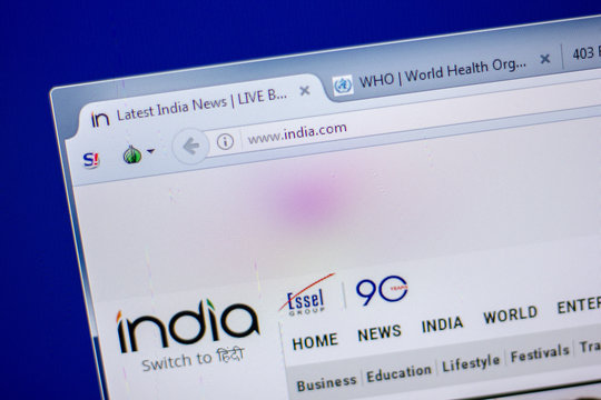 Ryazan, Russia - June 05, 2018: Homepage of India website on the display of PC, url - India.com.