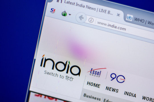 Ryazan, Russia - June 05, 2018: Homepage of India website on the display of PC, url - India.com.