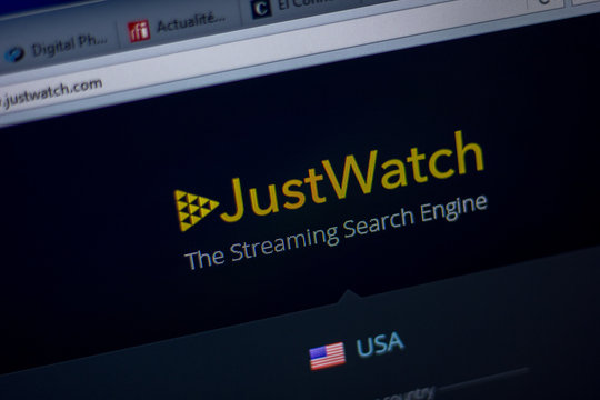 Ryazan, Russia - June 05, 2018: Homepage of JustWatch website on the display of PC, url - JustWatch.com.