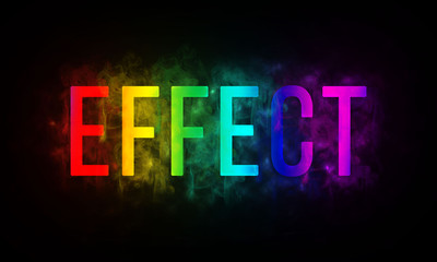 word Effect is written with multiple colors with smoke flares on dark background, illustration.