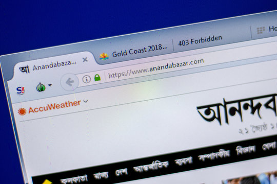 Ryazan, Russia - June 05, 2018: Homepage of Anandabazar website on the display of PC, url - Anandabazar.com