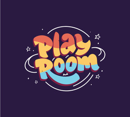 Colorful play room logo. Hand drawn lettering composition
