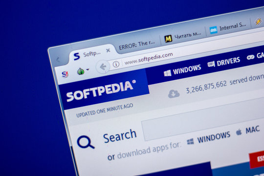 Ryazan, Russia - June 05, 2018: Homepage of SoftPedia website on the display of PC, url - SoftPedia.com.