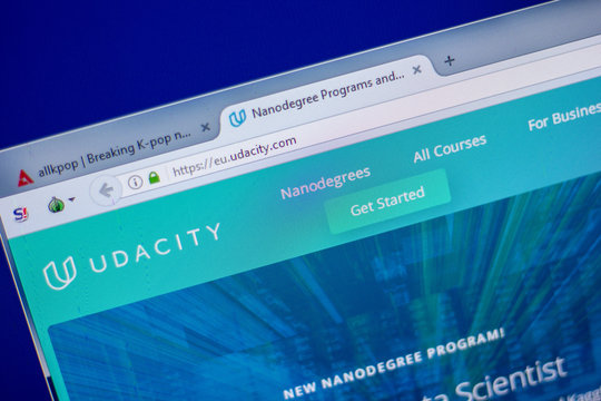 Ryazan, Russia - June 05, 2018: Homepage of UdaCity website on the display of PC, url - UdaCity.com.