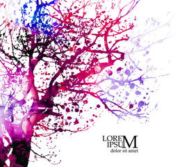 The silhouette of the landscape of nature. Mixed media. Vector illustration