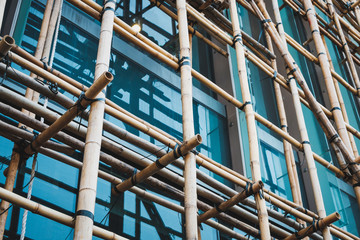Bamboo scaffolding on building construction site
