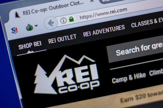 Ryazan, Russia - June 05, 2018: Homepage of Rei website on the display of PC, url - Rei.com.