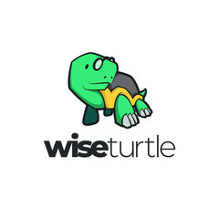 Smart turtle logo mascot illustration animal nerd knowledge genius learning study sea ocean reptile marine vector shell cute dive cartoon funny