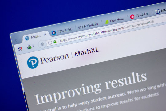 Ryazan, Russia - June 05, 2018: Homepage of PearsonMyLabAndMastering website on the display of PC, url - PearsonMyLabAndMastering.com.