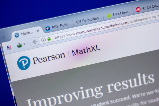 Ryazan, Russia - June 05, 2018: Homepage of PearsonMyLabAndMastering website on the display of PC, url - PearsonMyLabAndMastering.com.