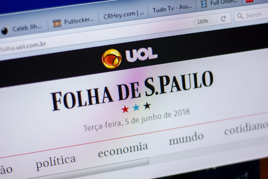 Ryazan, Russia - June 05, 2018: Homepage of Folha Uol website on the display of PC, url - Folha.uol.com.br.