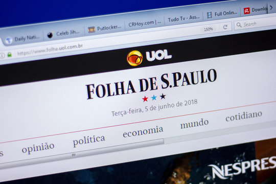 Ryazan, Russia - June 05, 2018: Homepage of Folha Uol website on the display of PC, url - Folha.uol.com.br.
