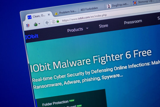 Ryazan, Russia - June 05, 2018: Homepage of IObit website on the display of PC, url - IObit.com.