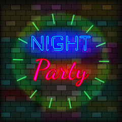Vip Neon Icon. Cute Vip Neon Night Party Inscription On The Dark Brick Wall Background. Flat Style. Vector Illustration