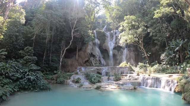Majestic main waterfalls of Kuang Si waterfalls in Luang Prabang, Laos