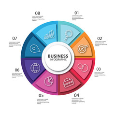 Infographic circle in thin line flat style. Business presentation template with 8 options, parts, steps. Vector illustration