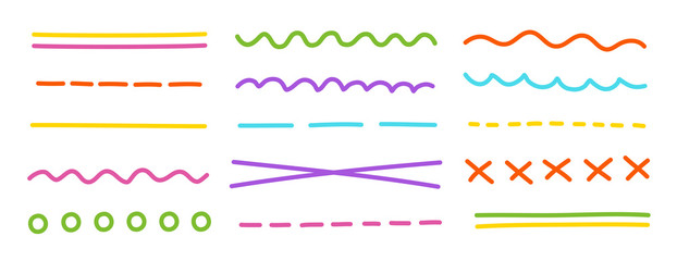 Fototapeta premium Set of underline. Different types of lines dotted, wavy and strikethrough. Flat vector.