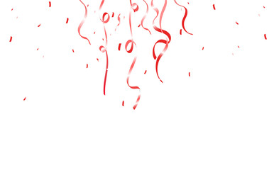 Confetti, red ribbons falling celebrate decoration background, seasonal holiday, glowing stars shimmer vector illustration