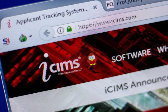 Ryazan, Russia - June 05, 2018: Homepage of Icims website on the display of PC, url - Icims.com.