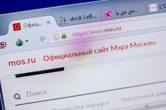 Ryazan, Russia - June 05, 2018: Homepage of Mos website on the display of PC, url - Mos.ru.