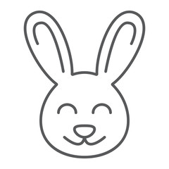 Cute Bunny thin line icon, easter and holiday, rabbit sign, vector graphics, a linear pattern on a white background, eps 10.