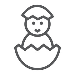 Chick peeking out off egg line icon, easter and holiday, chick in egg sign, vector graphics, a linear pattern on a white background, eps 10.