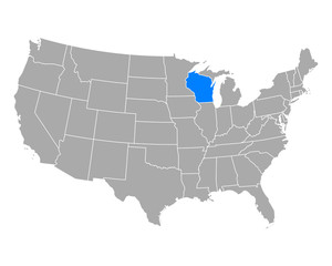 Fototapeta na wymiar Karte von Wisconsin in USA