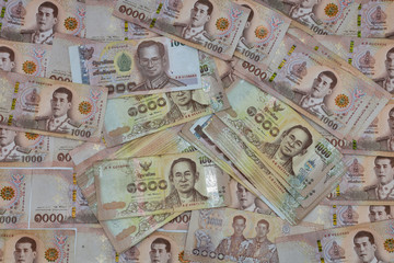 BANGKOK/THAILAND - 23th Jan, 2020 : Stacks New Thailand money bank note value 1000 baht.