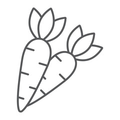 Carrot thin line icon, easter and vegetable, root sign, vector graphics, a linear pattern on a white background, eps 10.