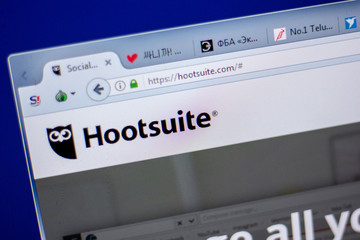 Ryazan, Russia - June 05, 2018: Homepage of Hootsuite website on the display of PC, url - Hootsuite.com.