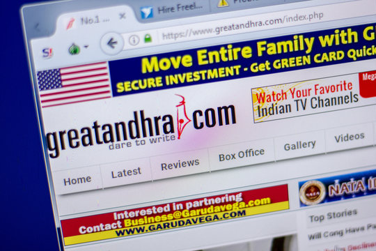Ryazan, Russia - June 05, 2018: Homepage of Greatandhra website on the display of PC, url - Greatandhra.com.