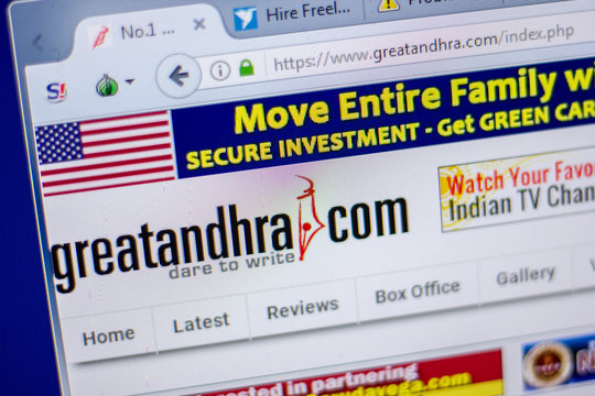 Ryazan, Russia - June 05, 2018: Homepage of Greatandhra website on the display of PC, url - Greatandhra.com.