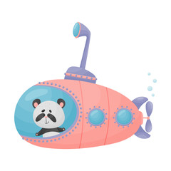 Cute Panda Looking Out of Submarine Window Vector Illustration