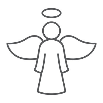 Angel Thin Line Icon, Religion And Prayer, Wing Sign, Vector Graphics, A Linear Pattern On A White Background, Eps 10.