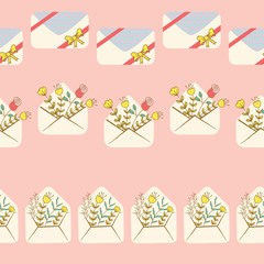 Love Mails for Valentine Vector Seamless Vertical Isolated Borders Set