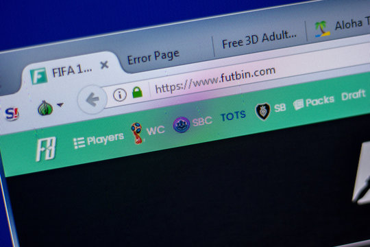 Ryazan, Russia - June 05, 2018: Homepage of FutBin website on the display of PC, url - FutBin.com.