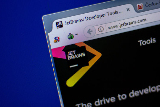 Ryazan, Russia - June 05, 2018: Homepage of JetBrains website on the display of PC, url - JetBrains.com.