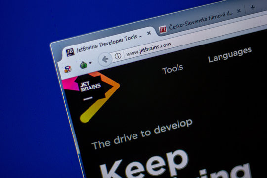 Ryazan, Russia - June 05, 2018: Homepage of JetBrains website on the display of PC, url - JetBrains.com.
