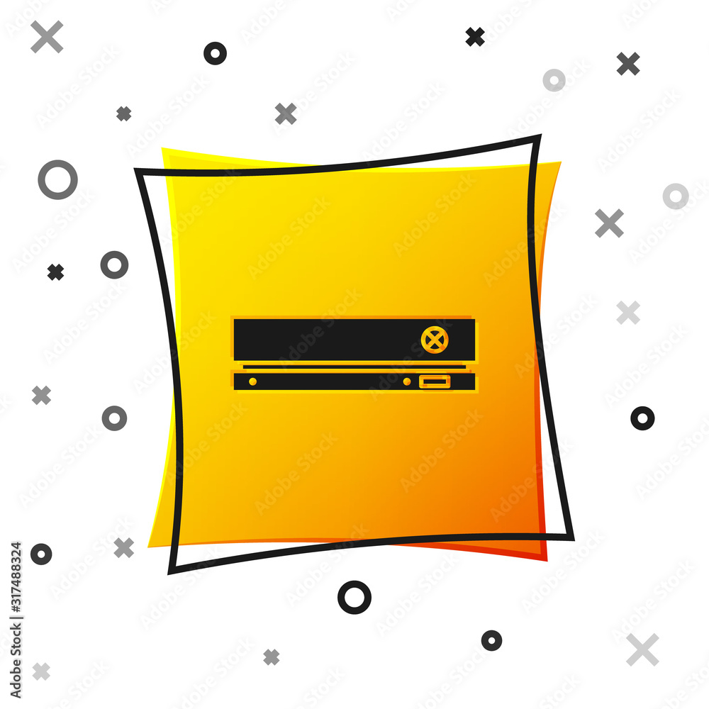 Wall mural black video game console icon isolated on white background. yellow square button. vector illustratio