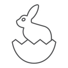 Easter bunny thin line icon, easter and holiday, rabbit in egg sign, vector graphics, a linear pattern on a white background, eps 10.