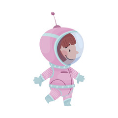 Little Astronaut Wearing Spacesuit Exploring the Moon Vector Illustration