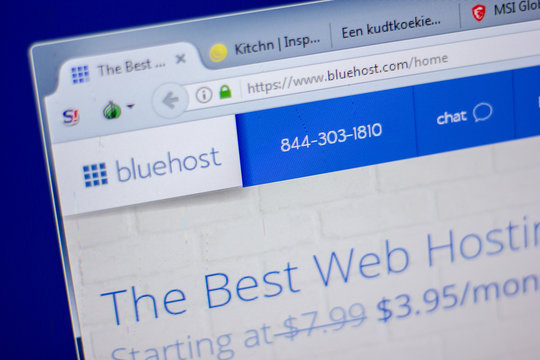 Ryazan, Russia - June 05, 2018: Homepage of BlueHost website on the display of PC, url - BlueHost.com.