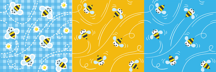 Fototapeta premium Seamless pattern or background set with funny bees