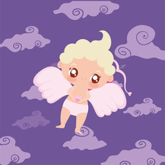 Love cupid cartoon and clouds vector design
