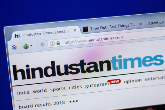 Ryazan, Russia - June 05, 2018: Homepage of HindustanTimes website on the display of PC, url - HindustanTimes.com.