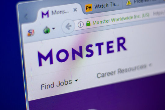 Ryazan, Russia - June 05, 2018: Homepage of Monster website on the display of PC, url - Monster.com.