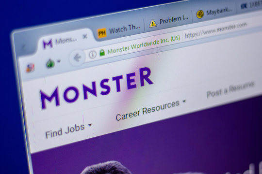 Ryazan, Russia - June 05, 2018: Homepage of Monster website on the display of PC, url - Monster.com.