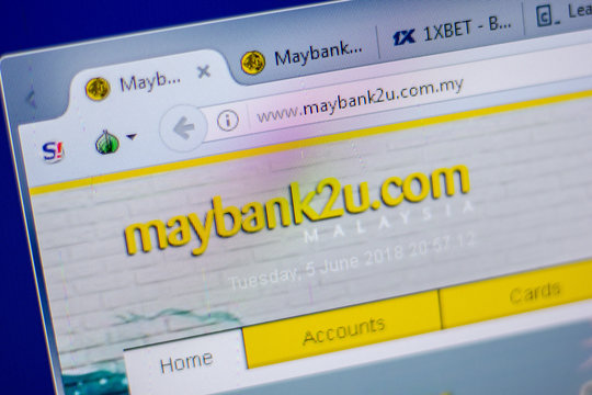 Ryazan, Russia - June 05, 2018: Homepage of MayBank2u website on the display of PC, url - MayBank2u.com.my.