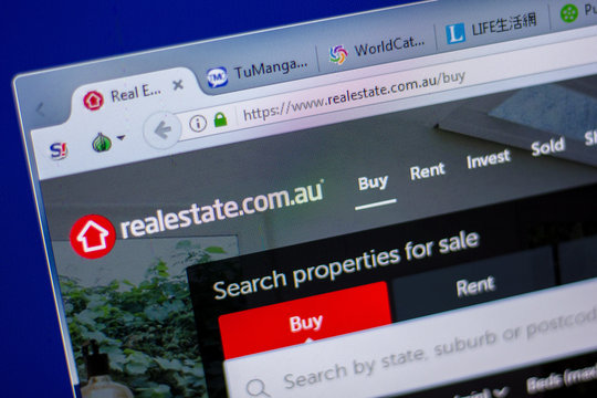 Ryazan, Russia - June 05, 2018: Homepage of RealEstate website on the display of PC, url - RealEstate.com.au.
