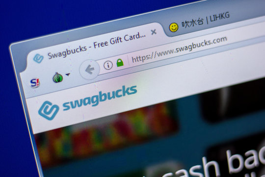Ryazan, Russia - June 05, 2018: Homepage of Swagbucks website on the display of PC, url - Swagbucks.com.